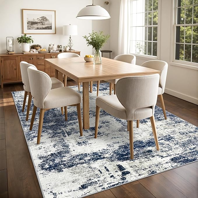 9x12 Area Rugs Living Room Rugs: Large Washable Rug with Anti-Slip Backing Non-Shedding Stain-Resistant Soft Abstract Carpet for Bedroom Dining Room Nursery Home Office - Gray/Blue