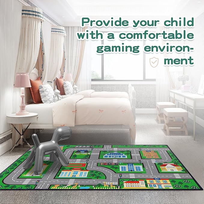 Fun Car Play Area Carpet Car Mat 2x3 Play Rug for Playroom Town City Road Map for Bedroom Non-Slip Washable