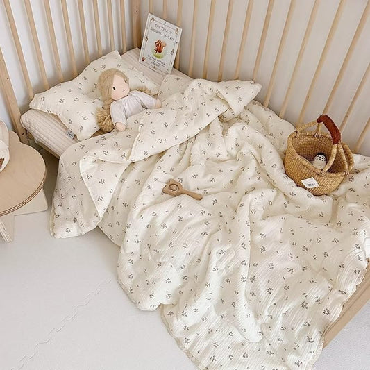 BuLuTu Pink Flower Print Toddler Kids Comforter Muslin Cotton Toddler Blankets for Girls Boys Children Quilt Blanket (No Pillow), Breathable Skin-Friendly, Primrose Pattern, 60"x78"