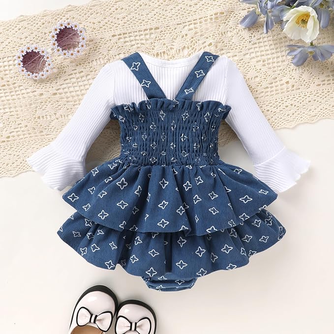 YOUNGER TREE Newborn Baby Girl Fall Winter Outfits Long Sleeve Romper Corduroy Overall Dress Infant Skirt Clothes Sets