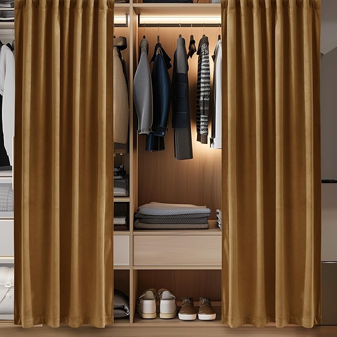 StangH Velvet Doorway Curtains Luxury Gold Brown Back Tab Thermal Insulated Window Drapes Privacy Blackout Room Divider for Autumn Living Room Decor Bedroom, W42 x L80, 1 Panel