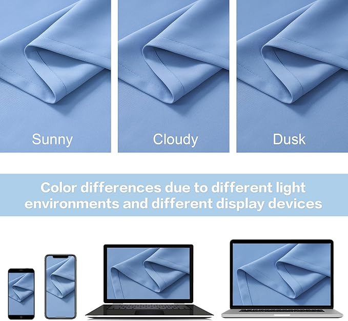 DUALIFE Light Sky Blue Curtains Room Darkening Curtains, Rod Pocket and Back Tab Thermal Insulated Drapes 52x90 Inch, 2 Panels