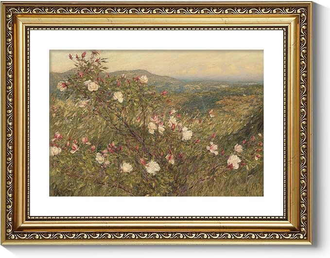 ARPEOTCY Vintage Gold Framed Wall Art, Retro Floral Pink Roses Landscape Paintings, Flowers Canvas Prints Artwork for Living Room, Victorian Antique Wall Decor for Bathroom Bedroom, 11x14 inch