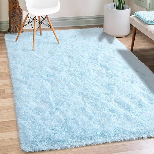 Merelax Soft Modern Indoor Shaggy Area Rug for Bedroom Livingroom Dorm Kids Room Home Decorative, Non-Slip Plush Fluffy Furry Fur Rugs Comfy Nursery Accent Floor Carpet 3x5 Feet, Baby Blue