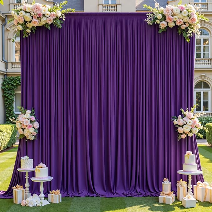 20×12ft Wrinkle Free Purple Backdrop Curtain for Wedding Parties, 4 Panels 5×12ft Long Soft Silky Polyester Backdrop Drapes Photo Back Drop Curtains for Girls Party Photography Background Cloth
