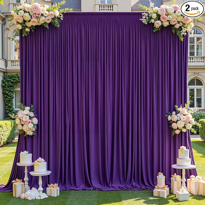 10×12ft Wrinkle Free Purple Backdrop Curtain for Wedding Parties, 2 Panels 5×12ft Long Soft Silky Polyester Backdrop Drapes Photo Back Drop Curtains for Girls Party Photography Background Cloth