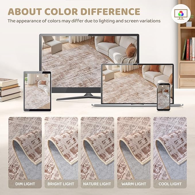 Area Rug for Living Room: 7x9 Washable Neutral Abstract Modern Soft Rugs Non Slip Indoor Floor Stain Resistant Large Carpet for Bedroom Dining Room Office Nursery - Red Brown
