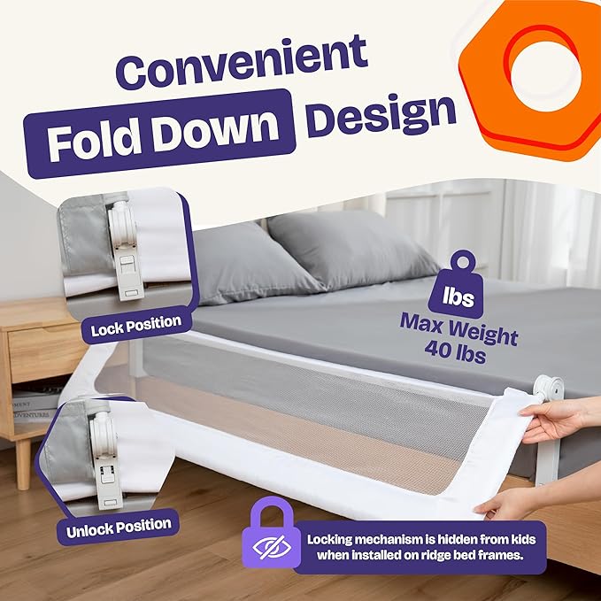 ComfyBumpy 1-Pack Bed Rail for Toddlers 55.5" L x 23.5" H | Extra Tall Toddler Bed Rails for Twin, Full, Queen & King Mattress Size | Swing Down Rail Guard | Mattress Side Rail for Kids | Gray
