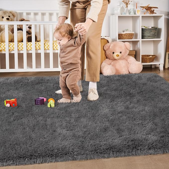 Merelax Soft Area Rugs for Livingroom Bedroom, Shaggy Plush Fuzzy Fluffy Carpet Furry Fur Rug, Modern Indoor Comfy Nursery Kids Dorm Home Decor Floor Mat, 8 x 10 ft, Charcoal