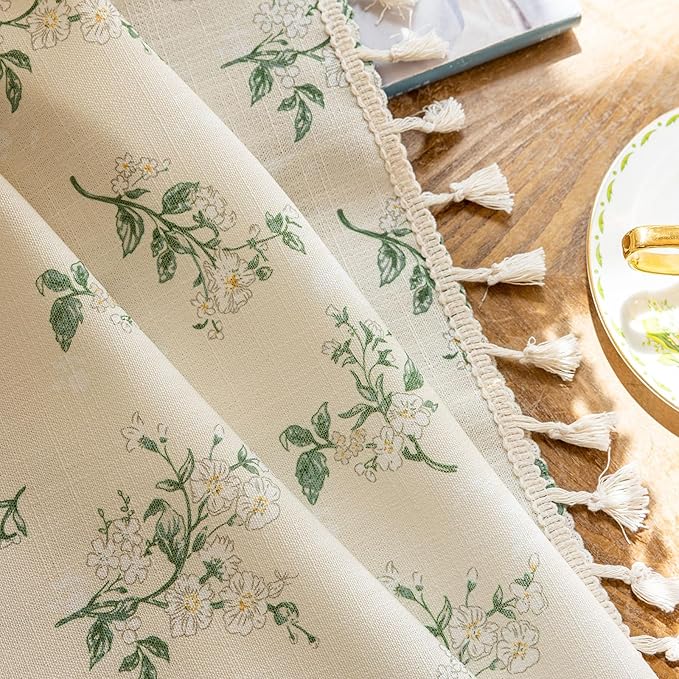 OYX Sage Green Spring Floral Curtains 84 Inch Length 2panels for Living Room, French Country Vintage Light Filtering Patterned Aesthetic Drapes for Bedroom, Rod Pocket Decor Window Treatment Curtains