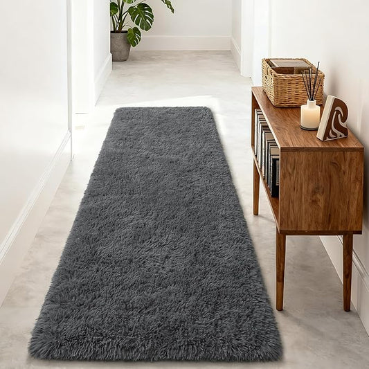 Merelax Soft Runner Rugs for Bedroom Living Room, 2x6 Feet Non Slip Plush Fluffy Long Rug for Hallway, Shag Furry Washable Area Rug for Bedside Nursery Kids Room Home Decor Carpet, Dark Grey