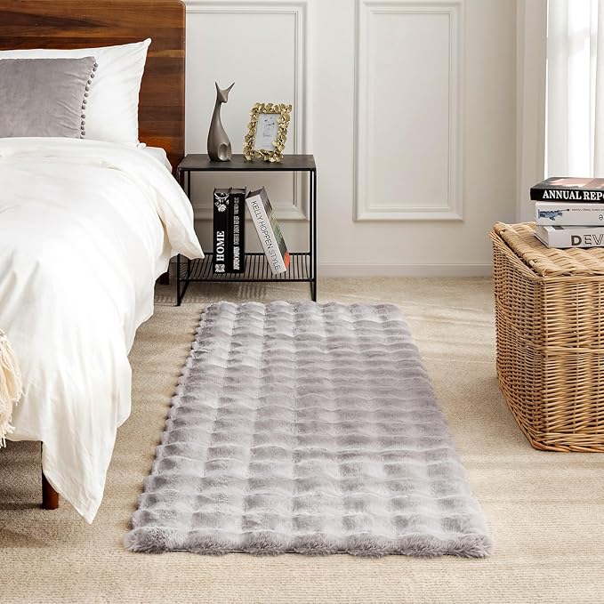 Ashler Home Deco Faux Fur Area Rug, Light Grey, 6x9 FT, Fluffy, Shaggy, Machine Washable, Non Slip, Rectangular