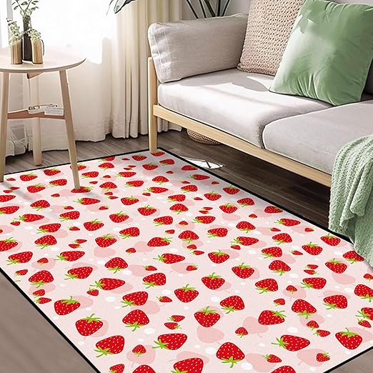Strawberry Rug Kwaii Pink Area Rugs for Bedroom Dorm Living Room Cute Throw Rug Floor Mat Pad Doormat Carpet, 3' x 5'(90 x 160cm)