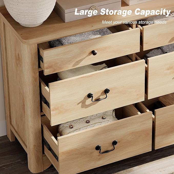WAMPAT 6 Drawers Dresser for Bedroom, 47.2“ Wide Kids Dresser for Boys and Girls with Large Drawers for Bedroom, Living Room, Hallway, Oak