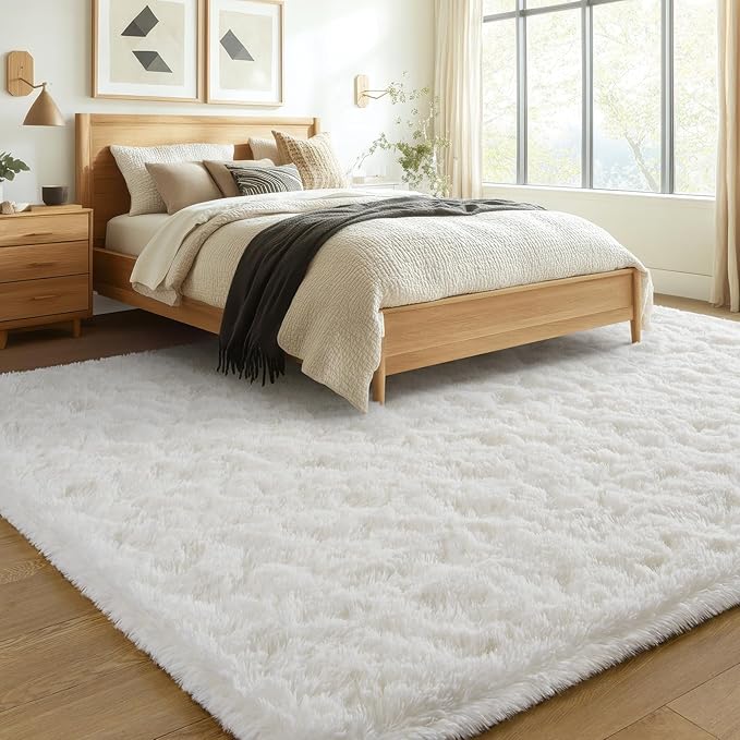 BENRON Soft Fluffy Rugs for Living Room 9 x 12 Cream White, Extra Large Area Rug for Bedroom Dining Table Office Kids Nursery Room, Machine Washable