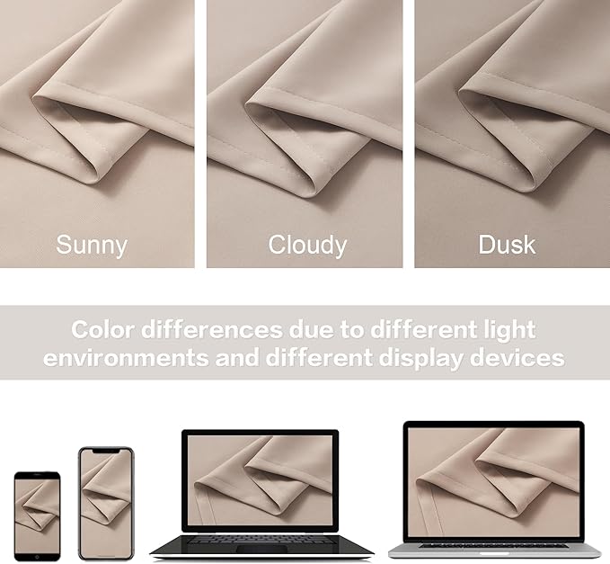 DUALIFE Taupe Room Darkening Curtains Back Tab Rod Pocket 2 Panels Set 63 Inch Length Light Coffee Cafe Curtains & Drapes for Bedroom 52 by 63 Inch