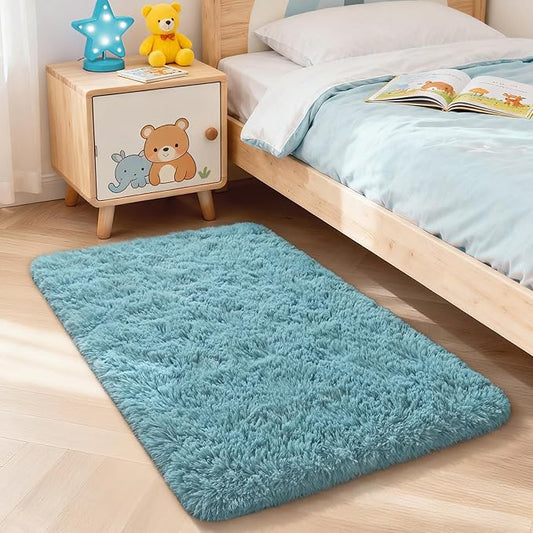 Merelax Modern Soft Fluffy Small Shaggy Rug for Bedroom Livingroom Dorm Kids Room Indoor Home Decorative, Non-Slip Plush Furry Fur Area Rugs Comfy Nursery Accent Floor Carpet 2x3 Feet, Turquoise Green