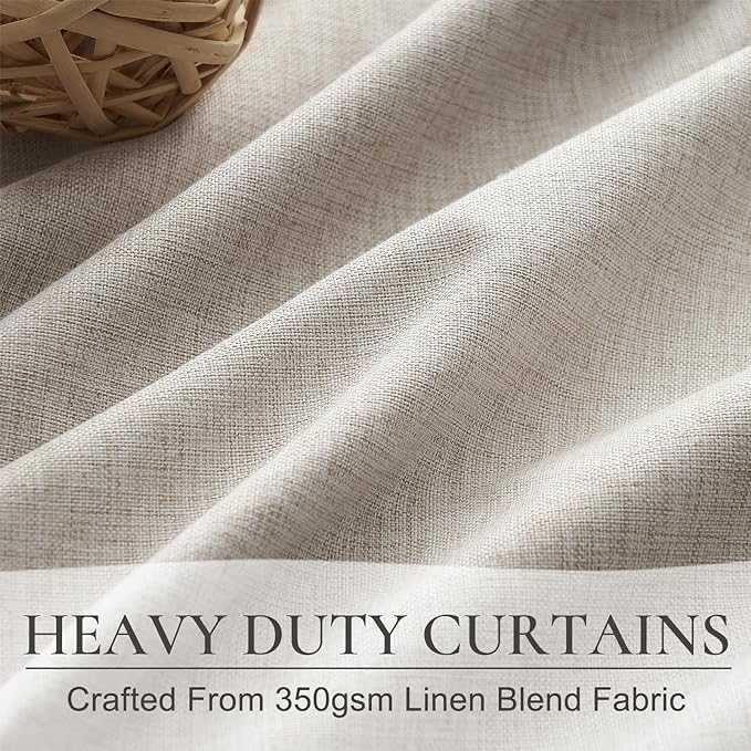 100% Blackout Curtains 80 Inch Length 2 Panels Set Farmhouse Style for Bedroom Windows/Living Room Thermal Insulated Neutral Boho Drapes Linen Blend Natural Long Hook Belt Pleated/Back Tab 50"W x 80"L