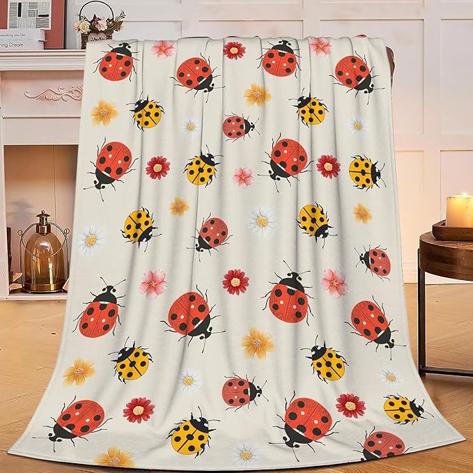 Ladybug Blanket Ladybug Throw Blanket Flannel Stuff Merch Cozy Christ Decor Fleece Plush Fuzzy Warm Soft Lightweight Bedding Gifts for Insect Lover Women Men Boy Girls Couch 60"X50"