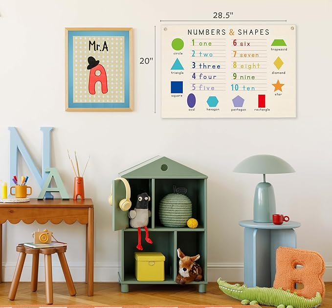 Education Rectangular Banner Flag Sign Wall Decor Gift for Baby Boy Girl Kid,Nursery Classroom Bedroom Playroom Reading Room Front Door-Numbers and Shapes-Baby Present Shower,Birthday Christmas Gift