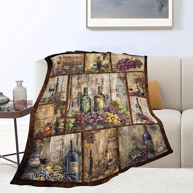 Wine Blanket Grape Wine Throw Blanket Flannel Stuff Merch Cozy Decor Fleece Soft Plush Fuzzy Warm Lightweight Bedding Gifts for Men Women Girls Couch 50"X40"