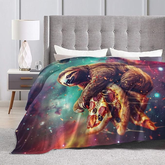 Sloth Blanket Space Galaxy Throw Blanket Pizza Animals Flannel Stuff Merch Cozy Decor Fleece Plush Fuzzy Warm Lightweight Bedding Sloth Lover Gifts for Women Men Girl Boy Couch Soft 60"X50"