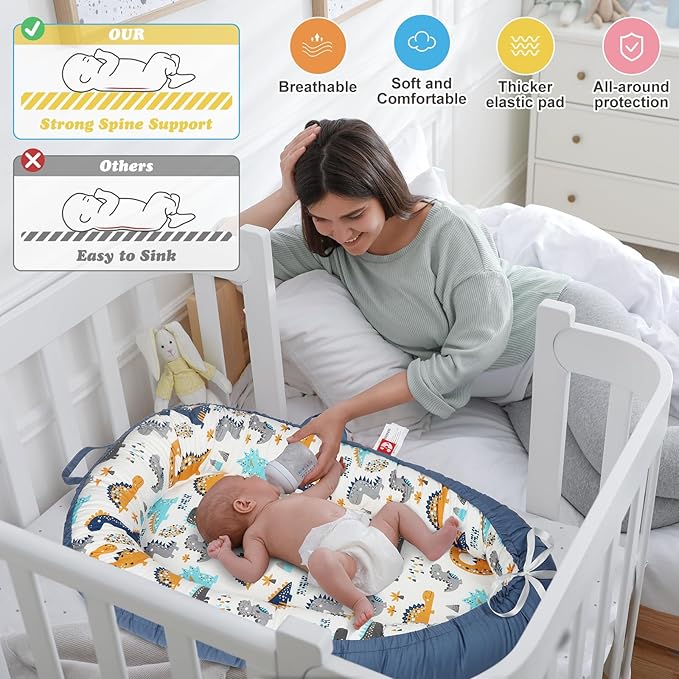 Baby Lounger for Newborn - Portable Infant Seat with Breathable Cover, Adjustable Cotton Lounger for Floor Play & Travel | Newborn Essentials Gift 0-24M