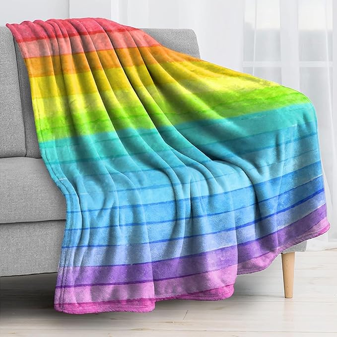 Ultra Soft Fleece Blanket- Lightweight & Warm Throw Blanket for Couch, Cozy Plush Sherpa Blanket for Adults Kids, Durable & Easy Care (Rainbow, 50x60 in)