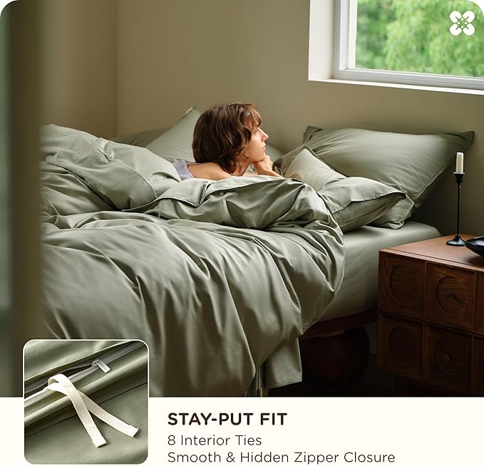 Bedsure Cotton Duvet Cover King Size, Cotton & Rayon Derived from Bamboo Blend Duvet Cover Set for Hot Sleepers,Ultra-Soft, Breathable & Lightweight Home Bedding for All Seasons (Sage Green,104"x90")
