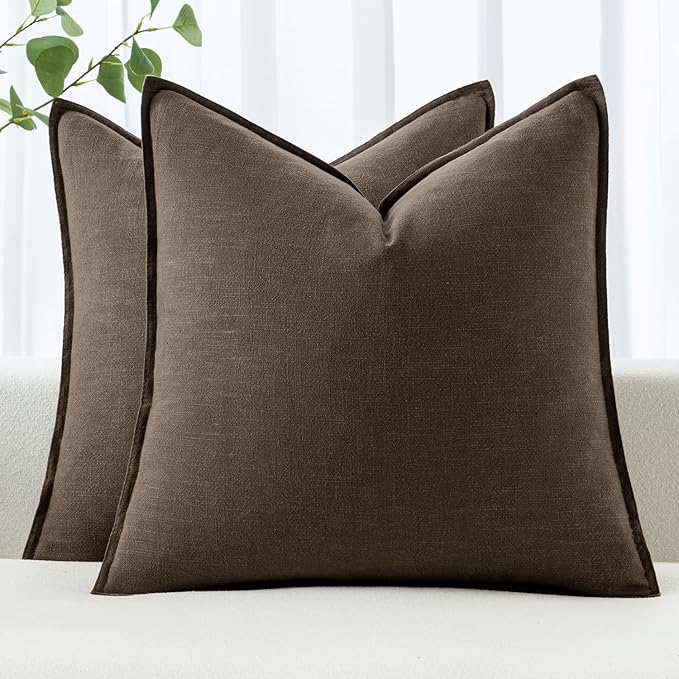 MIULEE Decorative Linen Pillow Covers 18x18 Inch Dark Coffee Boho Farmhouse Neutral Winter Couch Throw Pillows for Bed Pack of 2 Accent Modern Pillowcase Sofa Livingroom Home Decor