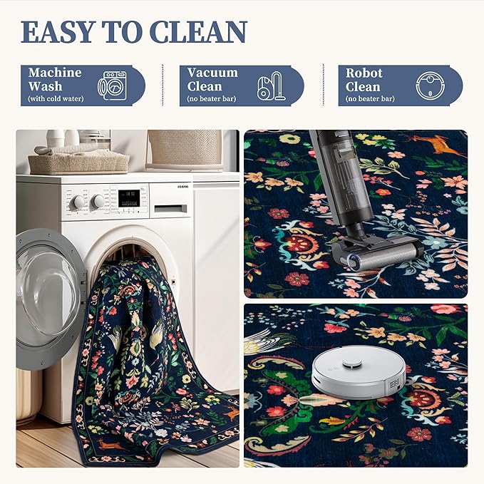 Tangsoo Runner Rug for Hallways Kitchen Rug, Non Slip 2x6 Washable Boho Nature Floral Animal Rug Runner for Entryway, Low Pile Carpet Door Mat Indoor Entrance for Kids Room Bedroom Laundry Office
