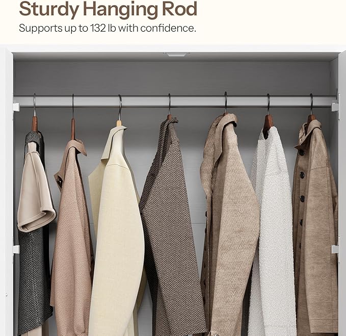 HOOBRO Wardrobe Closet with Doors, 70.9" Tall Armoire Wardrobe Closet with 4 Storage Shelves, Wooden Bedroom Armoire with 2 Drawers and Hanging Rod, Clothing Storage Cabinet for Bedroom, White