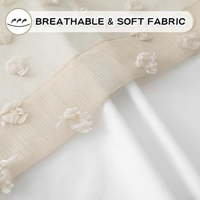 MYSKY HOME 100% Blackout Curtains for Nursery Thermal Insulated Beige Pom Pom Curtain 72 Inch Length for Girls Bedroom 2 Panels Grommet White Sheer Drapes for Kitchen Dining Room Door, 52W x 72L