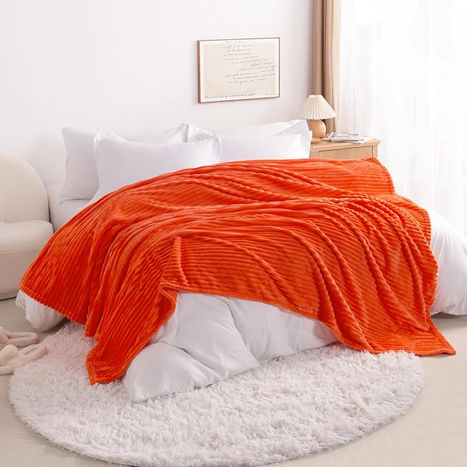 NTBAY Plush Flannel Oversized Baby Blanket, 50X60 Inches Soft and Warm Toddler Blanket with Striped Texture Nursery Bed Blanket for Stroller, Crib, Travel, Baby Gift, 50"x60", Orange