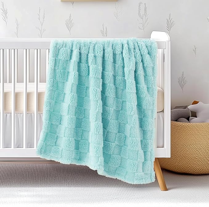 Checkered Baby Blankets Double-Sided Fleece Plush Toddler Blankets for Boys Girls, Lightweight Soft Cozy and Warm Blanket for Home Bed, Couch, Sofa 30 x 40 Inches Aqua Blue