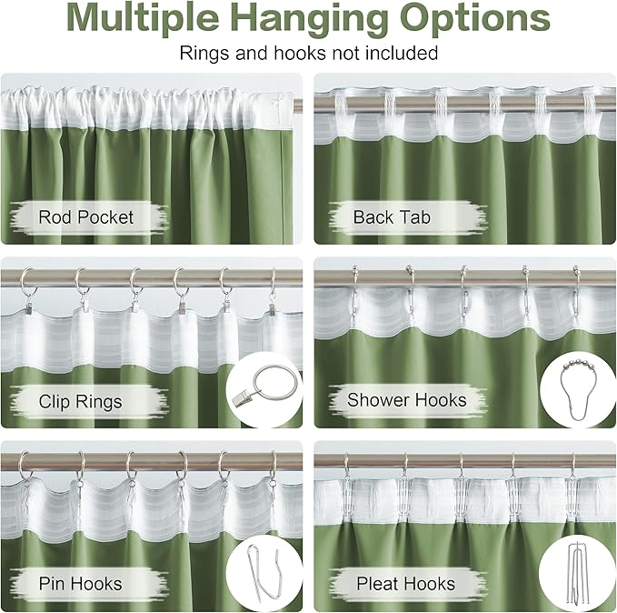 Blackout Curtains Sage Green for Bedroom Living Room 84 Inches Long - Back Tab and Rod Pocket Thermal Insulated Room Darkening Curtains(2 Panels, 52 W x 84 L)