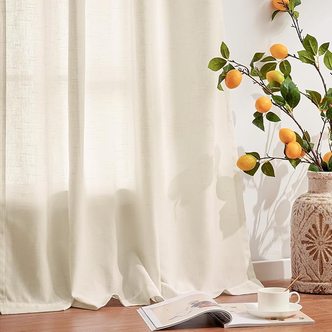 jinchan Linen Blend Curtains 96 inch Length 2 Panels for Bedroom Living Room, Floor to Ceiling 50 inch Wide Farmhouse Drapes with Rod Pocket Back Tab(50W x 96L, Ivory)