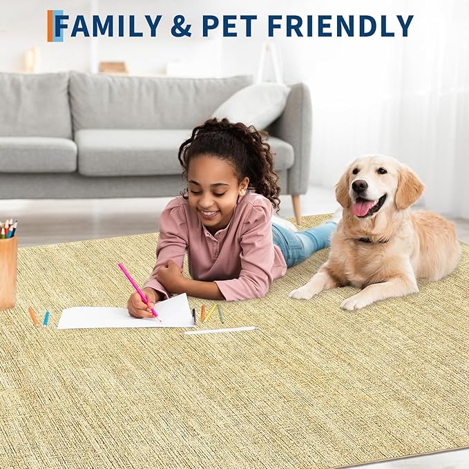 9x12 Area Rugs for Living Room Washable Solid Large Bedroom Rugs Non Slip Soft Modern Abstract Dining Room Throw Carpet Minimalist Classic Plain Area Rug for Nursery Kitchen Home Office, Tan