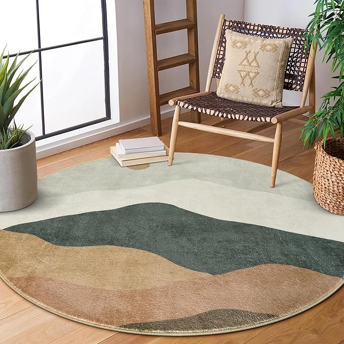 6ft Abstract Rugs for Living Room,Soft Non-Slip Washable Large Round Rug,Chic Faux Wool Mountain Low-Pile Carpets for Kidsroom/Nursery/Bedroom/Porch(Grey)
