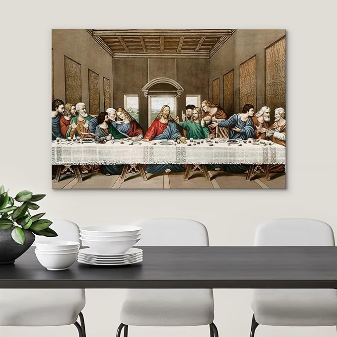 SIGNWIN Framed Canvas Wall Art The Last Supper Painting by Leonardo da Vinci Graffiti & Street Art Famous People Pop Art Modern Urban Multicolor for Living Room, Bedroom, Office - 24x36 inches