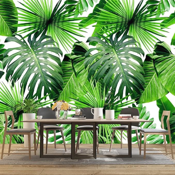 Tropical Green Botanical Leaf Wallpaper Bedroom Plant Mural Room Decor Living Room tv Background Large Wall Mural - 160"x108" (Not Peel and Stick)