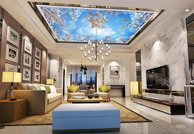 Sky Cherry Blossom Ceiling 3D Wall Mural Wallpaper 178" x 117"