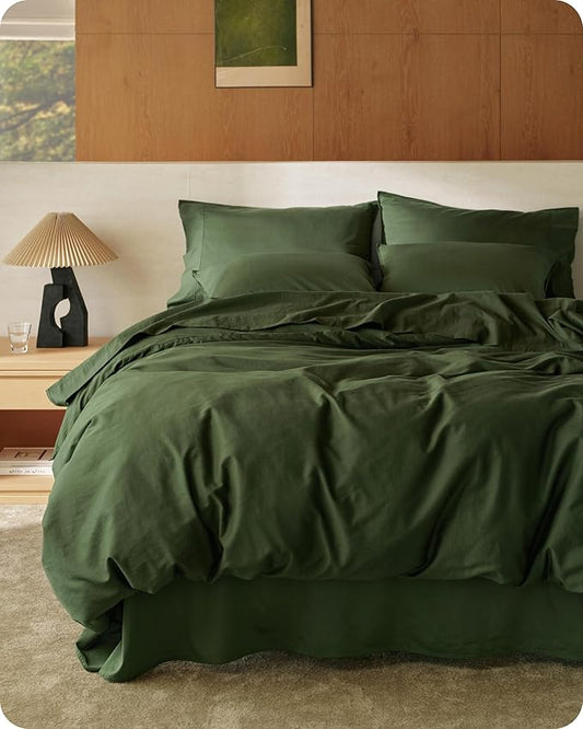 Bedsure Cotton Duvet Cover King, 100% GOTS Organic Cotton Duvet Cover Set, Fair Trade Certified King Bedding, Eco-Friendly, Ultra-Soft, Breathable Home Bedding for All Seasons(Olive Green, 104"x90")