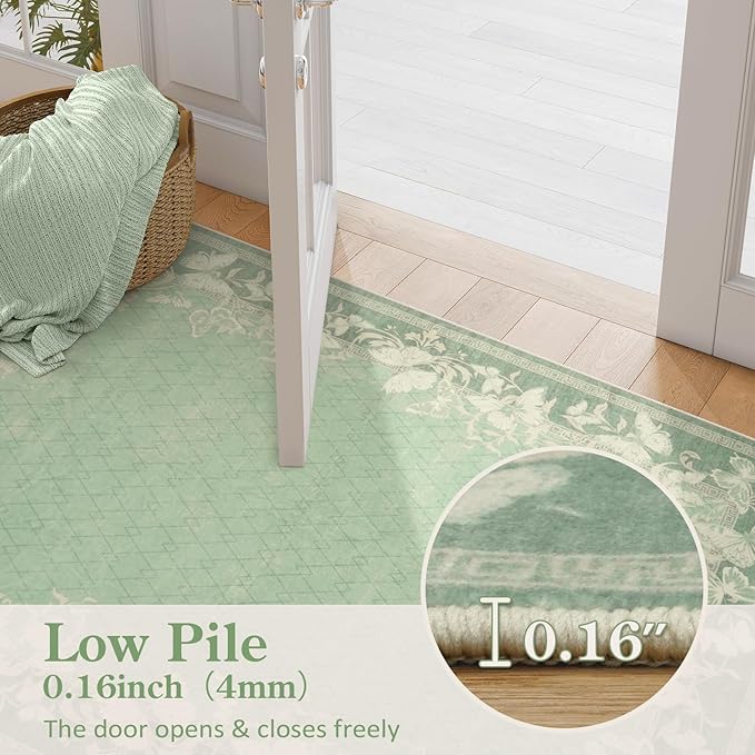 STARUIA Green Rugs for Living Room, 5x7 Washable Butterfly Area Rugs for Bedroom, Non-Slip Soft Farmhouse Carpets for Dining Room Office Guest Room Nursery Kids Room Decor (Green,5'x7')
