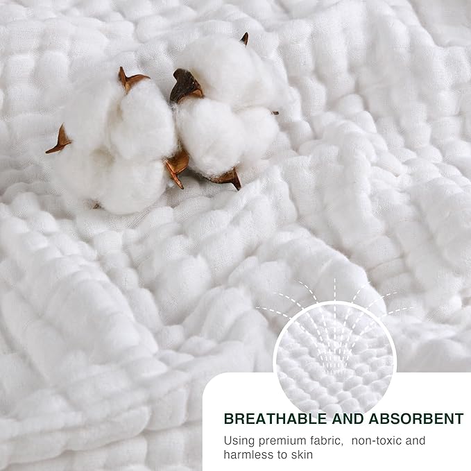 Love's cabin 6 Layer 100% Cotton Muslin Blanket, 90"x90" Muslin Blanket Queen for Couch Bed, Lightweight and Breathable Cotton Gauze for Adult, White