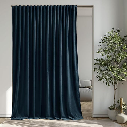 StangH Extra Wide Room Divider Curtains Navy Blue Velvet Blackout Thermal Energy Efficient Window Drapes for Home Theater Apartment Living Room Bedroom, W100 x L108, 1 Panel