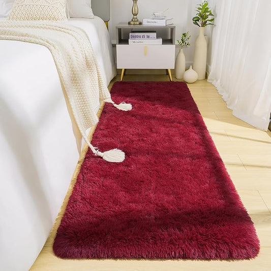 BENRON Soft Runner Rugs for Bedroom 2x6, Washable Long Runners for Hallway Entryway Kitchen Dorm, Fluffy Throw Rug for Kids Girls Room Decor Photo Prop, Wine Red