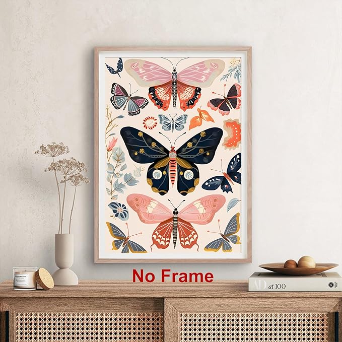 Vintage Butterflys Painting Watercolor Plant Poster Butterfly Botanical Wall Art Boho Butterfly Print Insect Canvas Wall Art Colorful Butterflys Painting Rustic Animal Pictures 16x24inch Frameless