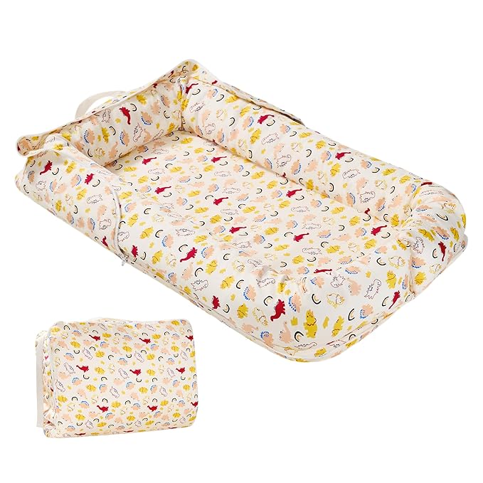 Miereirl Baby Lounger for Newborn, Dock A Tot & Baby Lounger Pillow with Soft Cotton, Infant Lounger for 0-24 Months, Baby Nest Lounger, Essentials Gifts Nest Cover - Dino