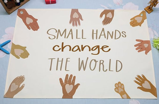 Neutral Rectangular Banner Flag Wall Decor Gift for Baby Boy Girl Kid,Nursery Classroom Homeschool Bedroom Reading Room Playroom-Small Hands Change the World-Baby,Shower Birthday Christmas Gift